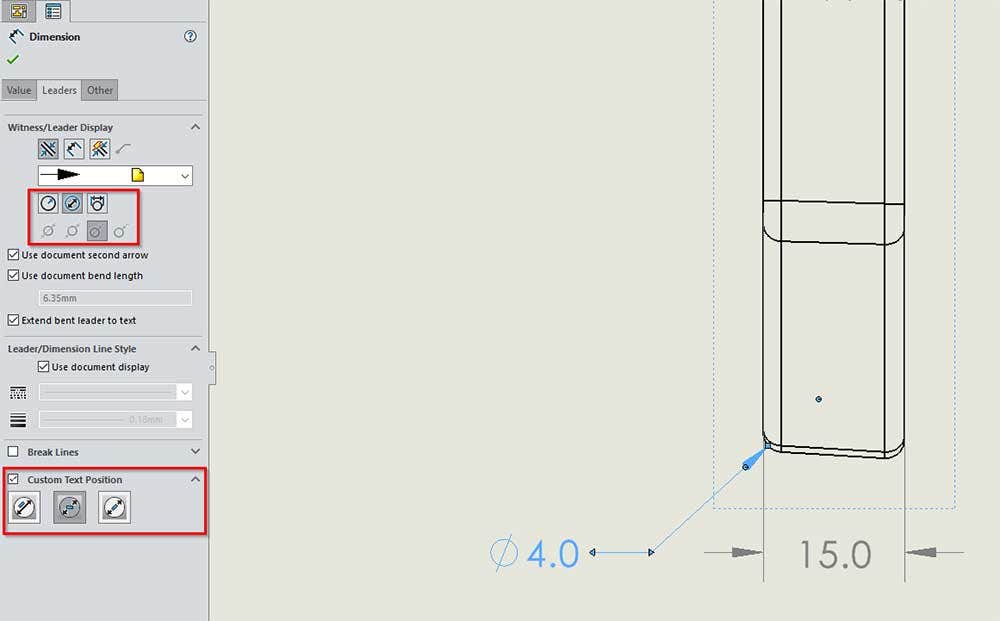 Custom text position in SOLIDWORKS for drawing alignment