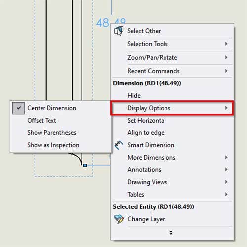 Display options for dimensions in SOLIDWORKS