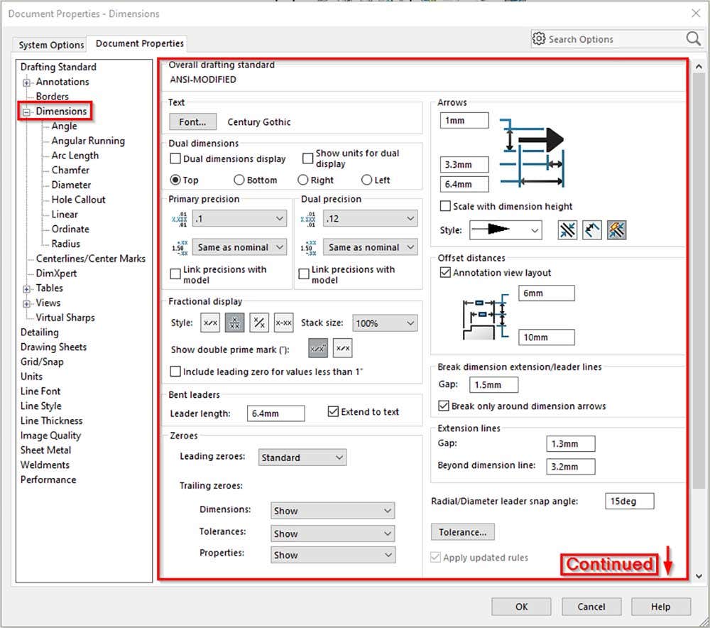 Editing dimension options in SOLIDWORKS drawings