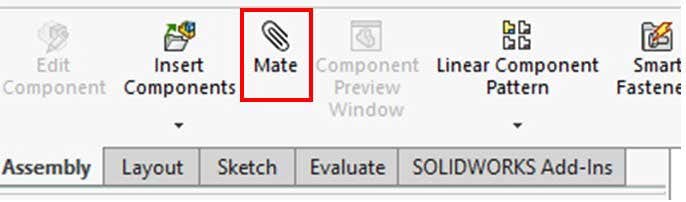 Using the mate command in SOLIDWORKS assembly