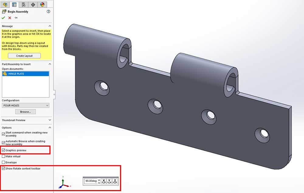 Placing the part in a SOLIDWORKS assembly