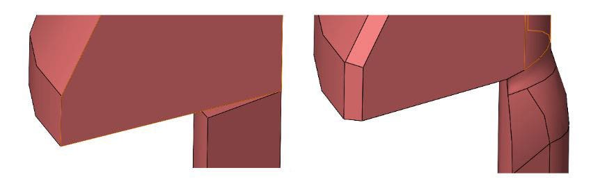 Before and after comparison of surface blending technique in SOLIDWORKS