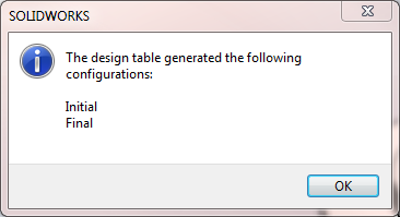 The Added Configuration dialog menu in SOLIDWORKS.