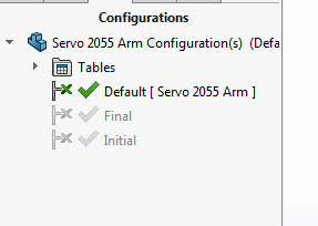 The Configuration Manager menu with a green checkmark for default configurations.