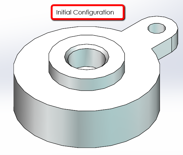 The initial configuration of the part in SOLIDWORKS.