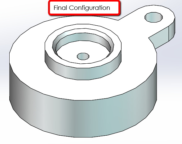 The final configuration of the part in SOLIDWORKS.