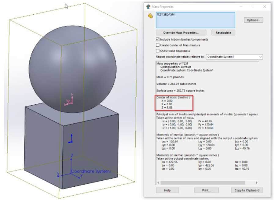 Mass Properties on Evaluate Tab in SOLIDWORKS