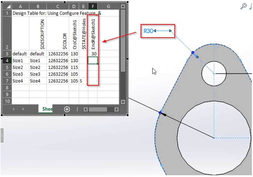 Adding more features with SOLIDWORKS design tables
