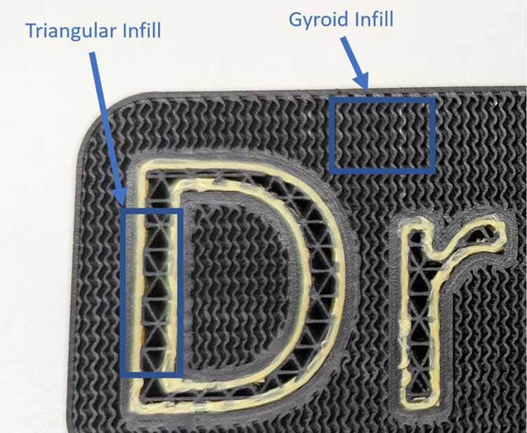 Triangular infill vs. gyroid infill for Markforged 3D printing