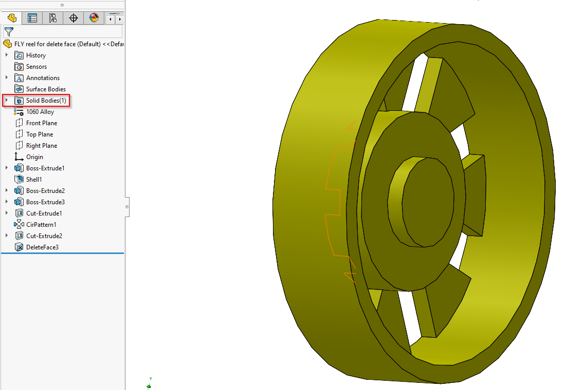 Result after using delete and patch to fill a hole in solidworks