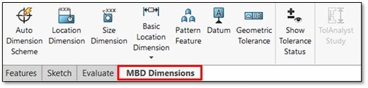 MBD Dimensions CommandManager Tab (Available in SOLIDWORKS 2019 and later)