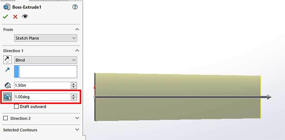 SOLIDWORKS Draft Toggle available in Property Manager