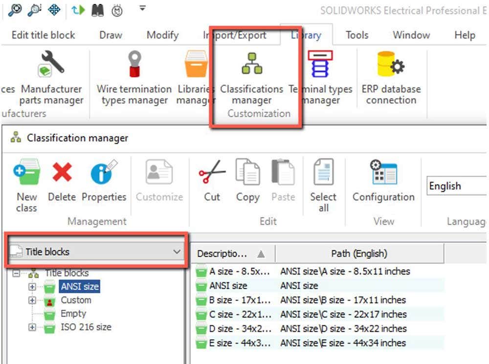 Classifications manager in SOLIDWORKS Electrical