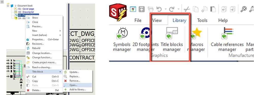 Title blocks manager in SOLIDWORKS Electrical