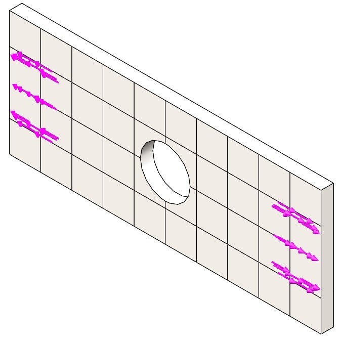 Simulation set up for model of thin plate with hole in CAD