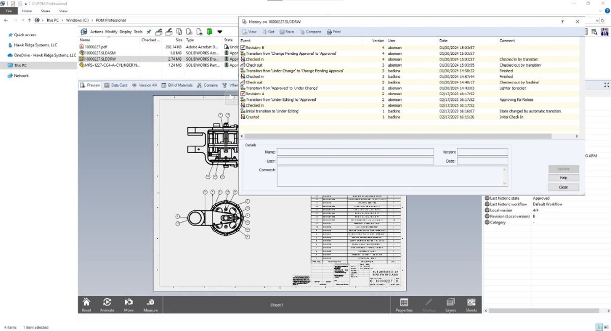 Auditing file history on SOLIDWORKS drawing file 