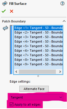 The dropdown can be used to select from contact, tangent, or curvature for each edge of the boundary. The checkbox can be used to apply that condition to all edges at once.