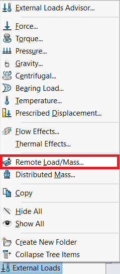 Creating a remote load within SOLIDWORKS Simulation