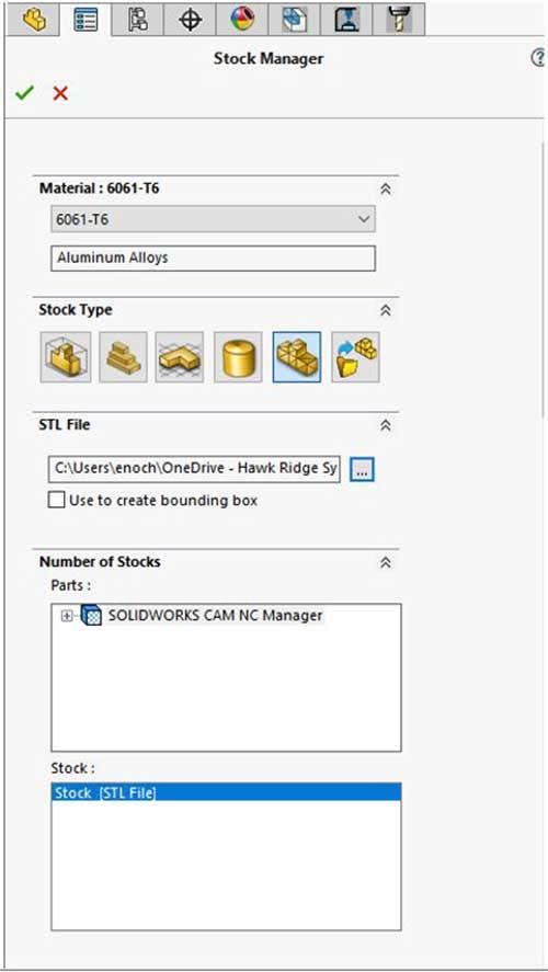 Utilizing Stock Manager in SOLIDWORKS CAM feature tree