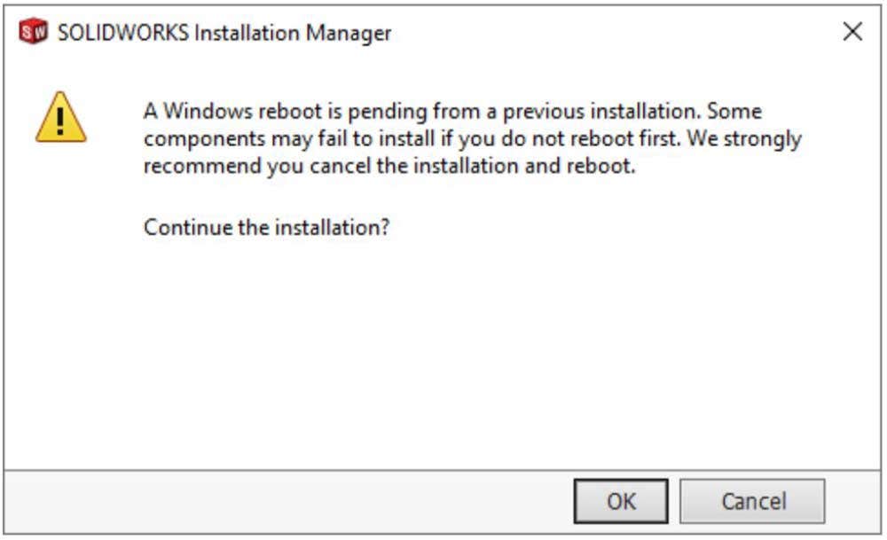 Rebooting for SOLIDWORKS installation