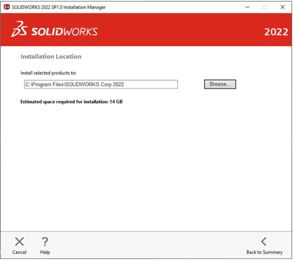 Installation location within SOLIDWORKS 2022
