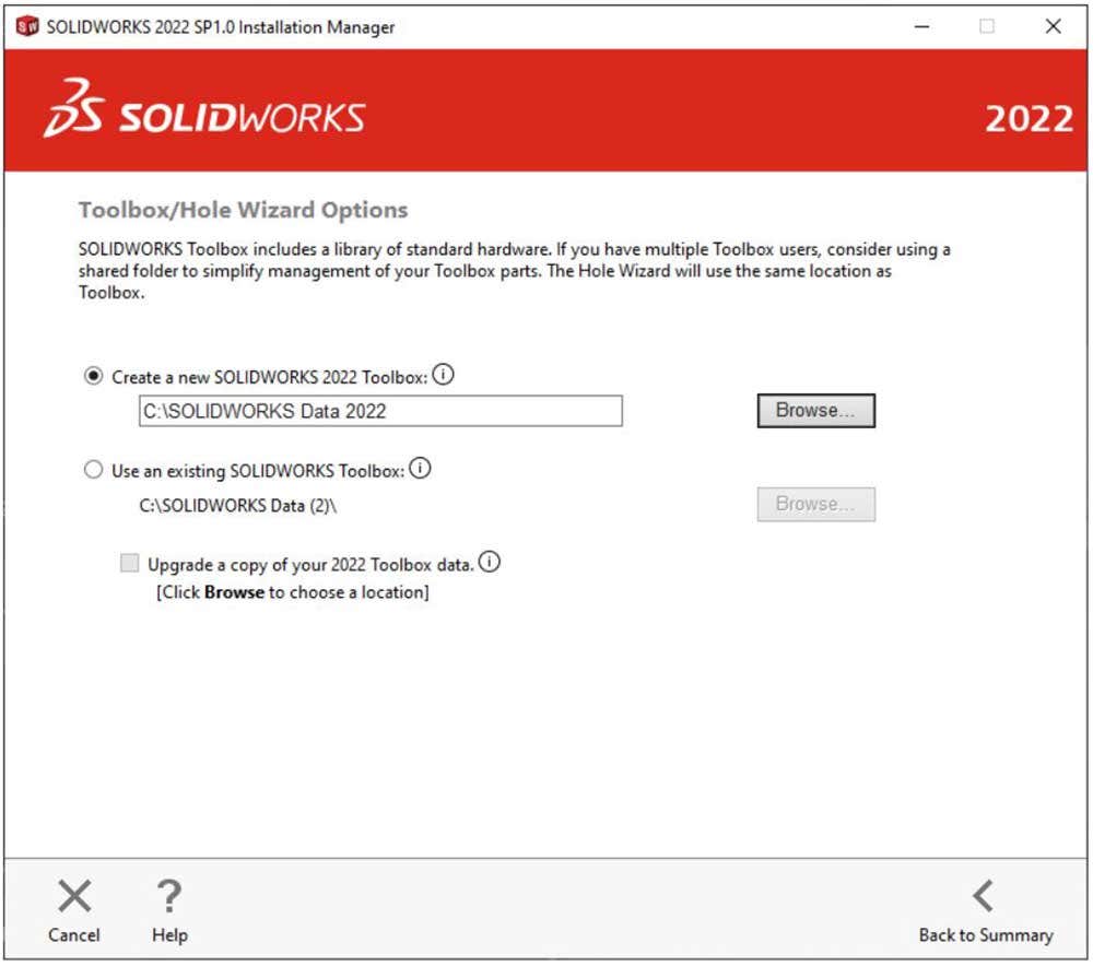 Toolbox/hole wizard options in SOLIDWORKS installing