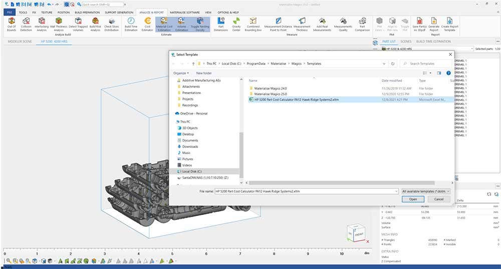 Calculator for your specific build using Materialise Magics