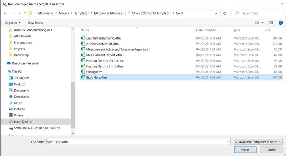 Uploading calculator into Excel for part cost calculation with Materialise Magics