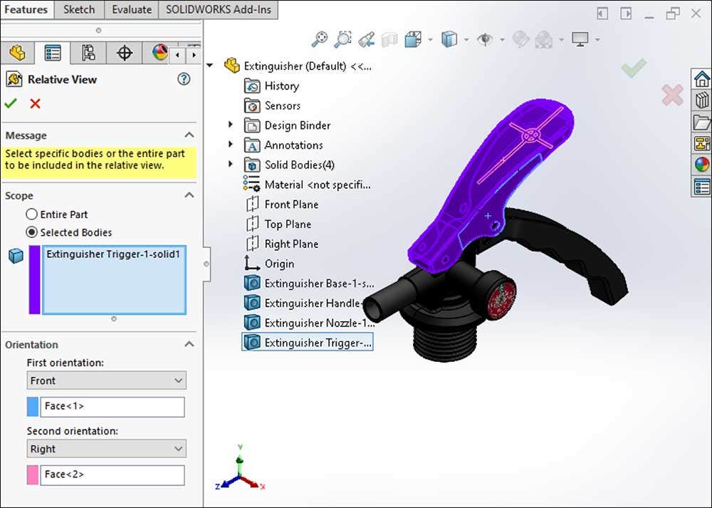 Relative view property manager for SOLIDWORKS drawings