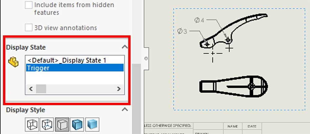 Utilizing display states for SOLIDWORKS drawings