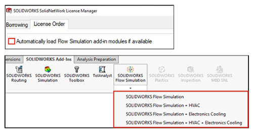 Flow Simulation module activation in the SolidNetwork License Manager 