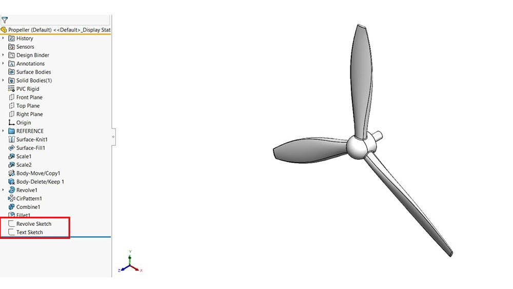 Propeller and sketches in SOLIDWORKS