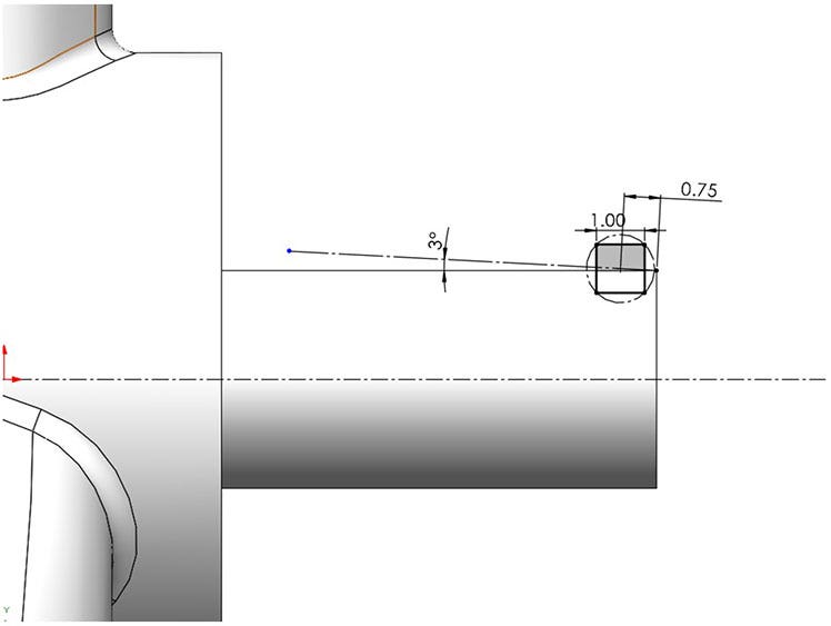 Revolved feature sketch in SOLIDWORKS