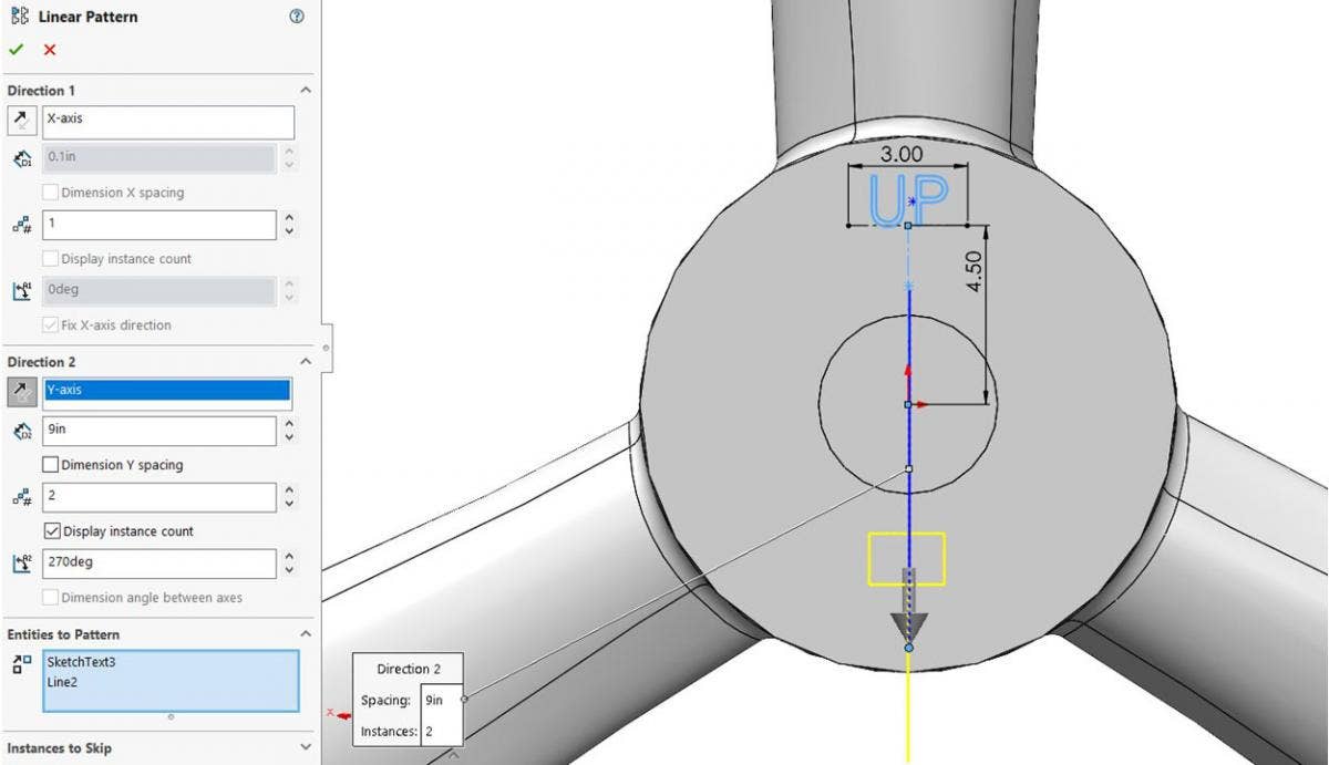 Text linear pattern sketches in SOLIDWORKS