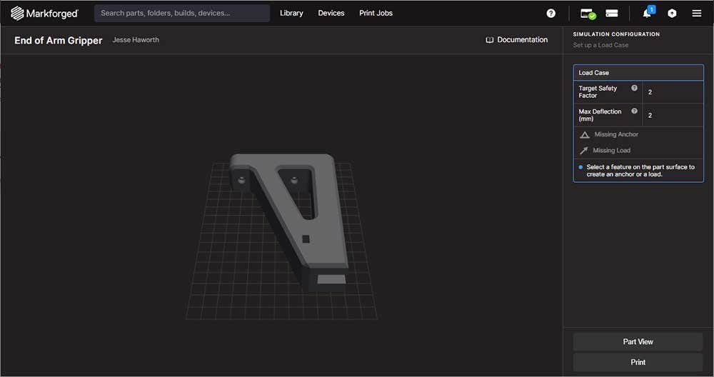 Set up and view Load Case inside the Markforged Simulation Configuration tool
