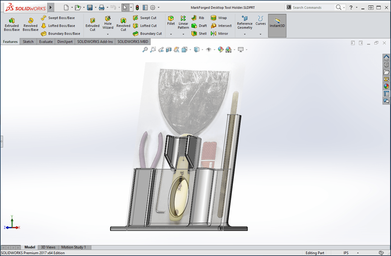 The initial tool holder, designed and shown in SOLIDWORKS 2017