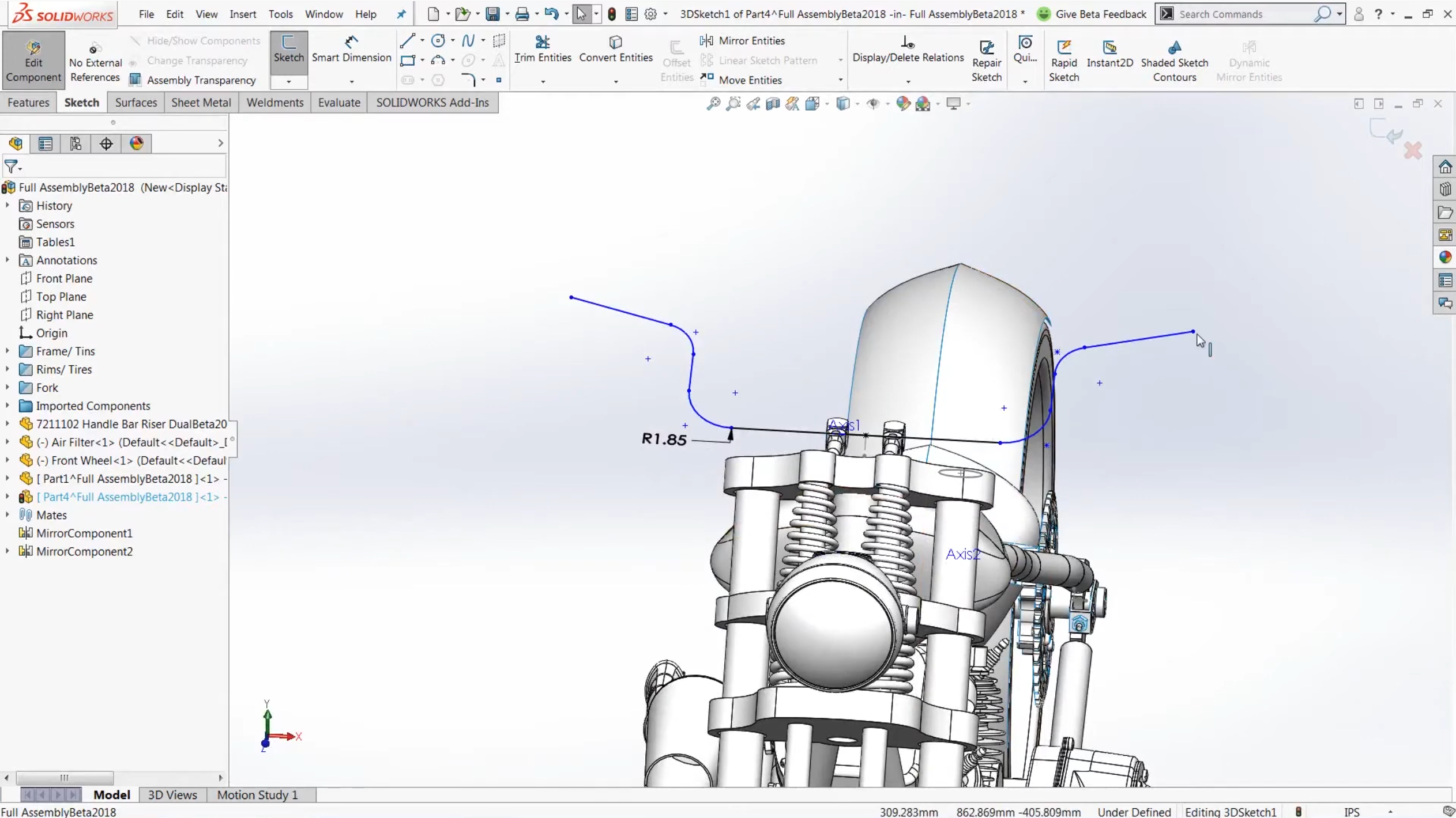 Mirror 3D sketches in SOLIDWORKS