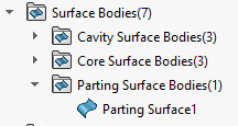 Figure 9: A parting surface bodies folder will be created if it doesn't already exist. 