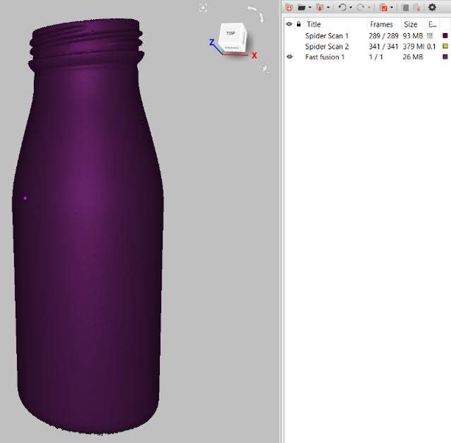 Fast fusion of 3D rescanned bottle with coating