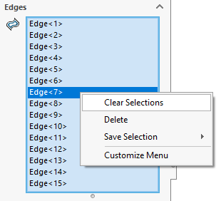 Right click in the edge selection box and choose Clear Selections to remove all edges.