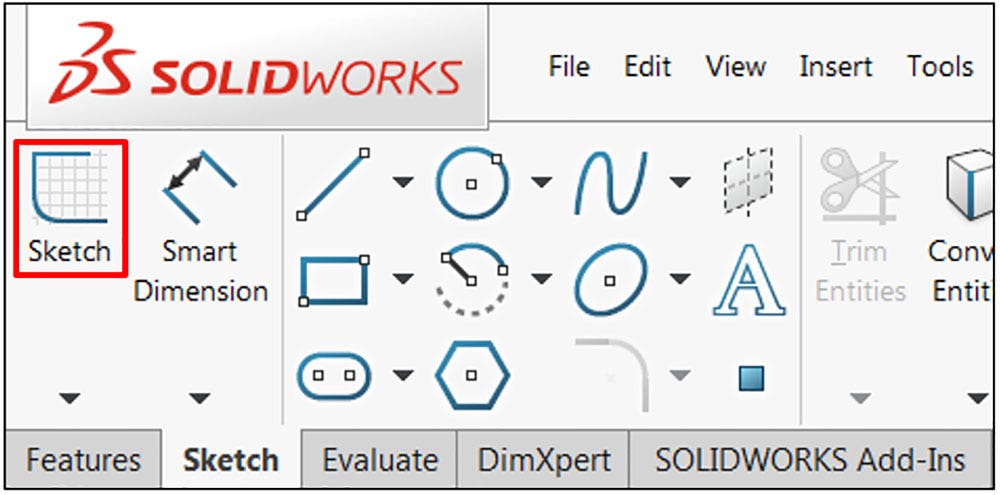 The Sketch icon is under the Sketch tab in the CommandManager in SOLIDWORKS.