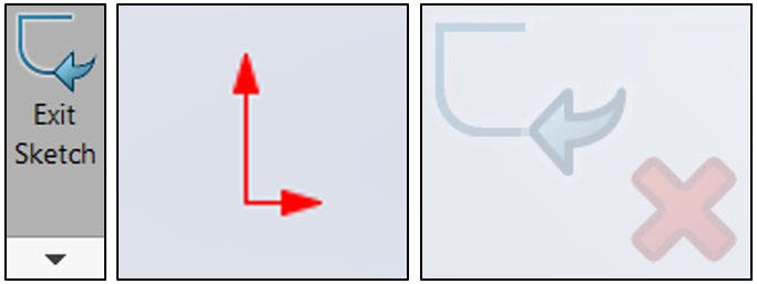 Two active sketch icons in SOLIDWORKS that allow for saving sketches or canceling changes.