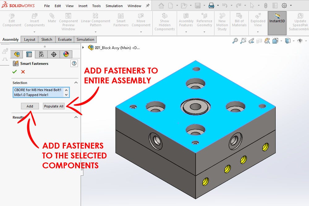 Two Smart Fasteners options are available when a selection is made