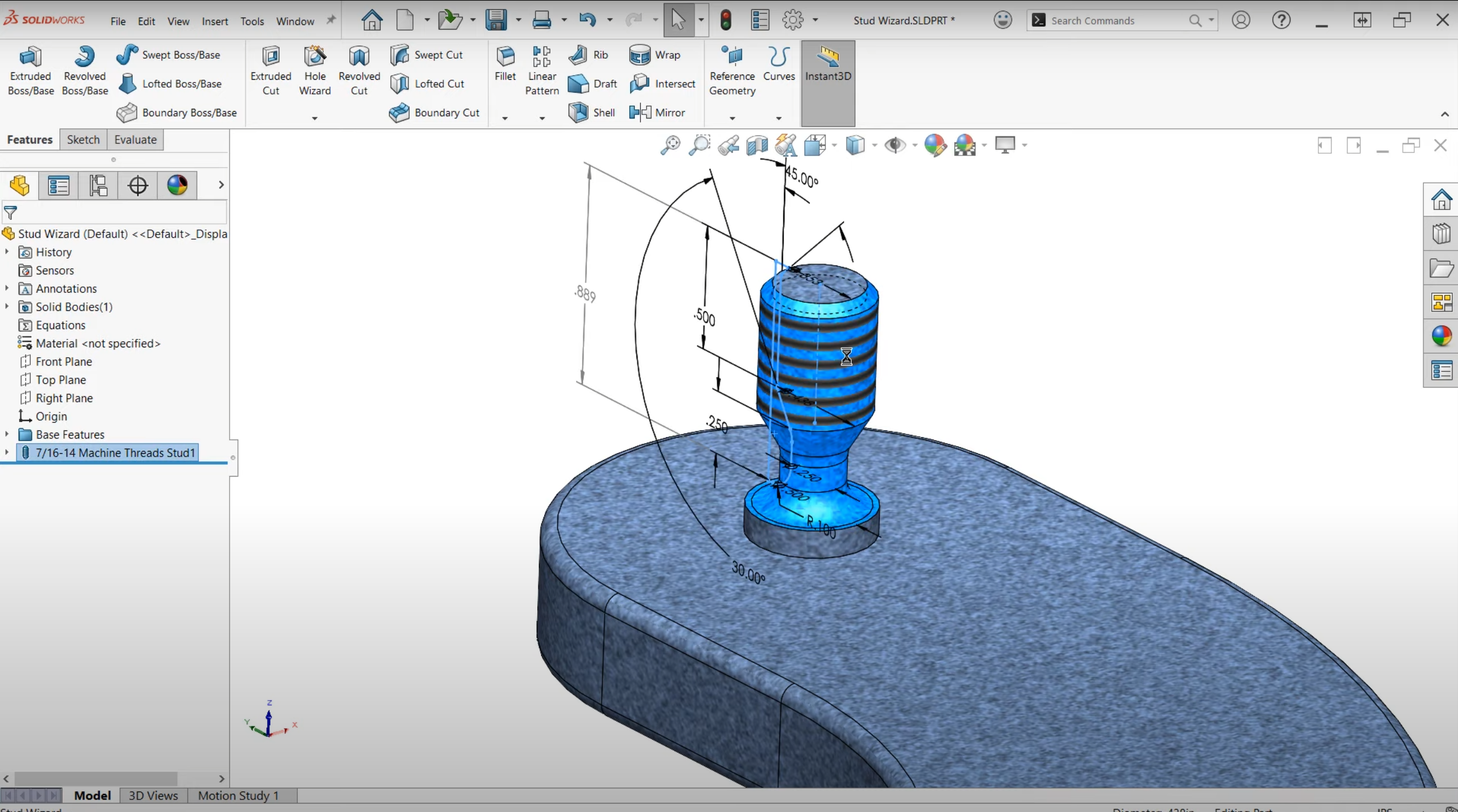 Stud wizard in SOLIDWORKS