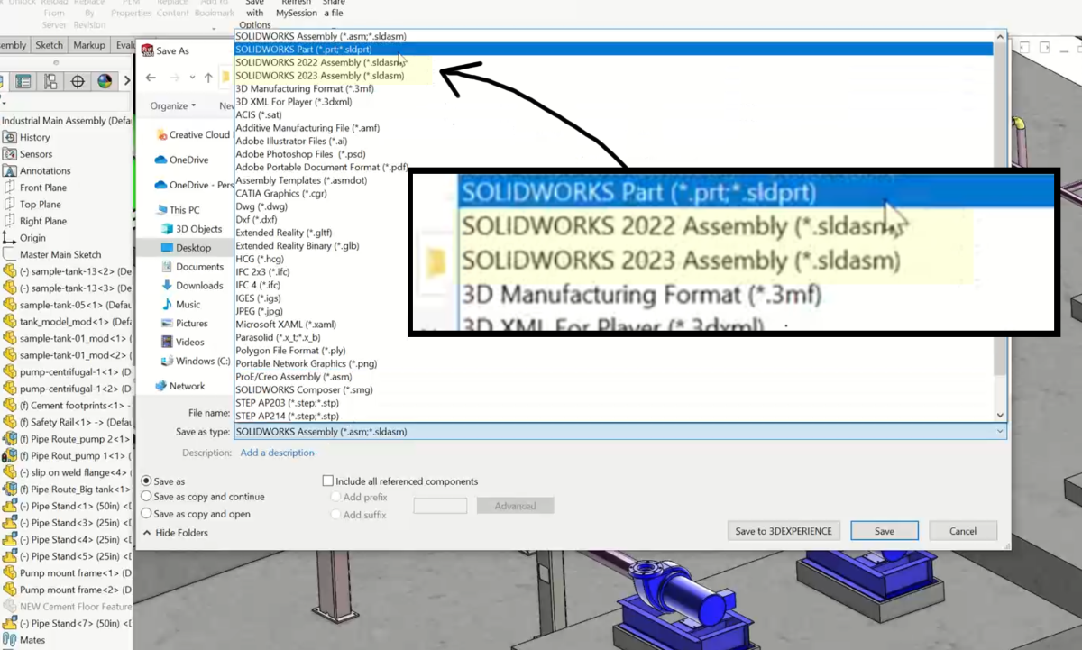 Backwards compatibility save options in SOLIDWORKS