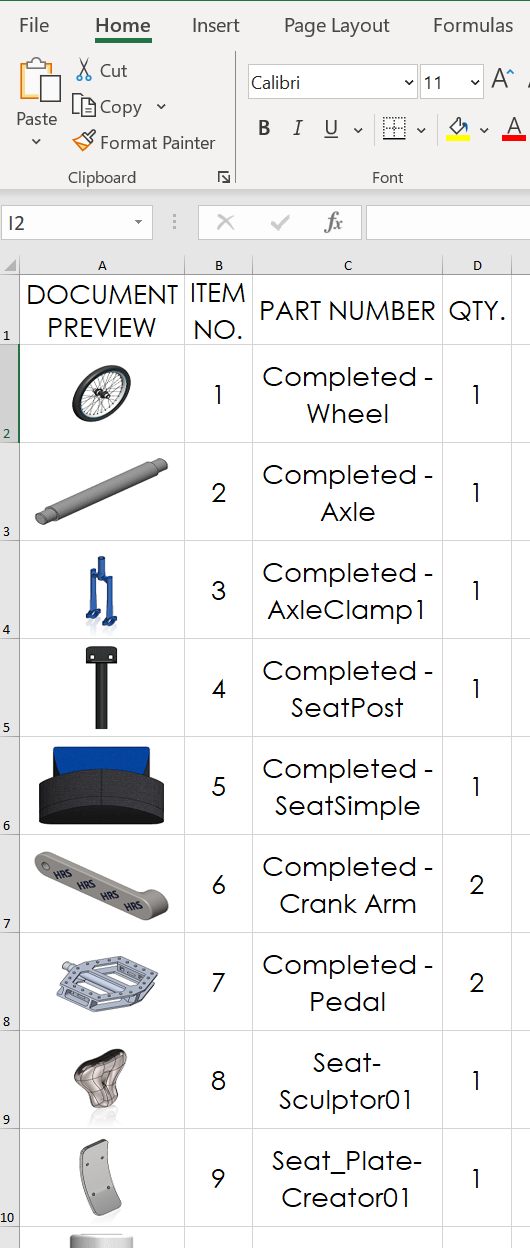 Thumbnails in BOMs exported to excel in SOLIDWORKS