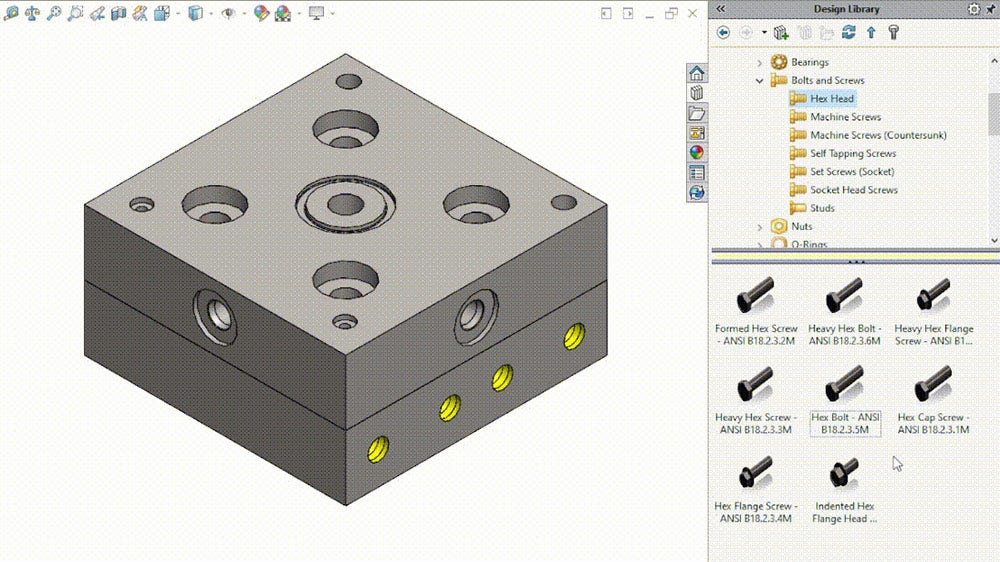The SOLIDWORKS Toolbox with several fasteners 