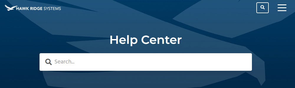 The Hawk Ridge Systems Help Center search bar for technical support