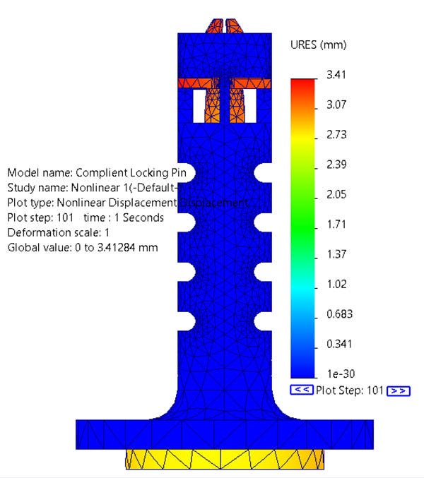 Time step where displacement is highest in SOLIDWORKS Simulation