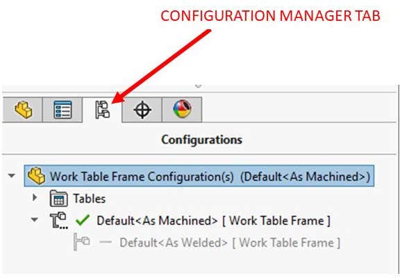 The configuration manager in SOLIDWORKS for weldments